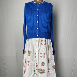 NEW LA/SIMONA Women’s Floral Maxi Dress & Cardigan Set – White/Blue – Size XS